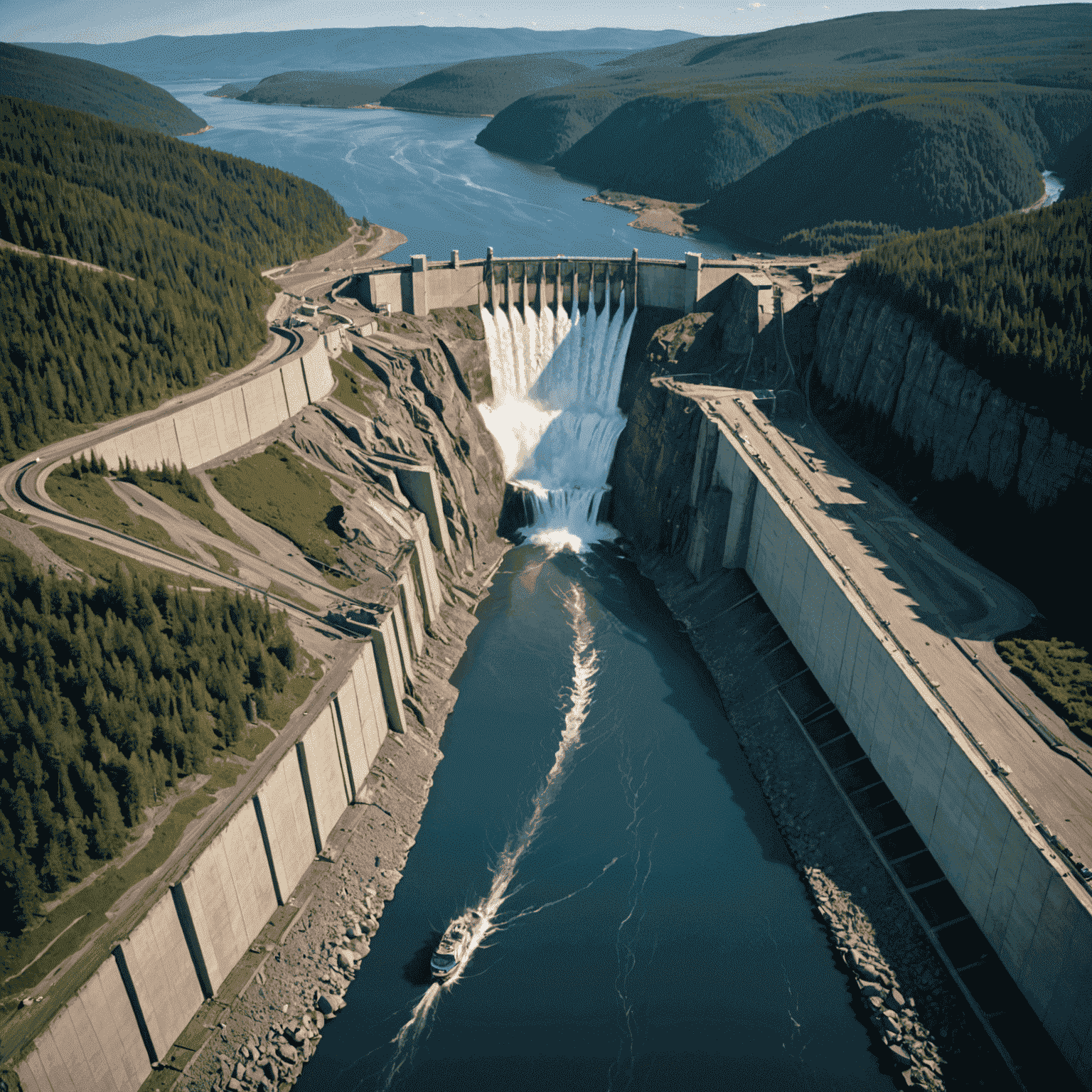 Collage of three Canadian hydroelectric projects: Site C in BC, Muskrat Falls in Newfoundland, and La Romaine in Quebec, showcasing their scale and integration with the landscape